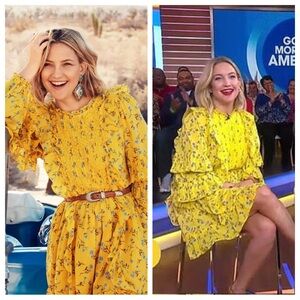 Happy x Nature Meadow Flower Dress XS Kate Hudson Yellow Floral Lace Ruffle